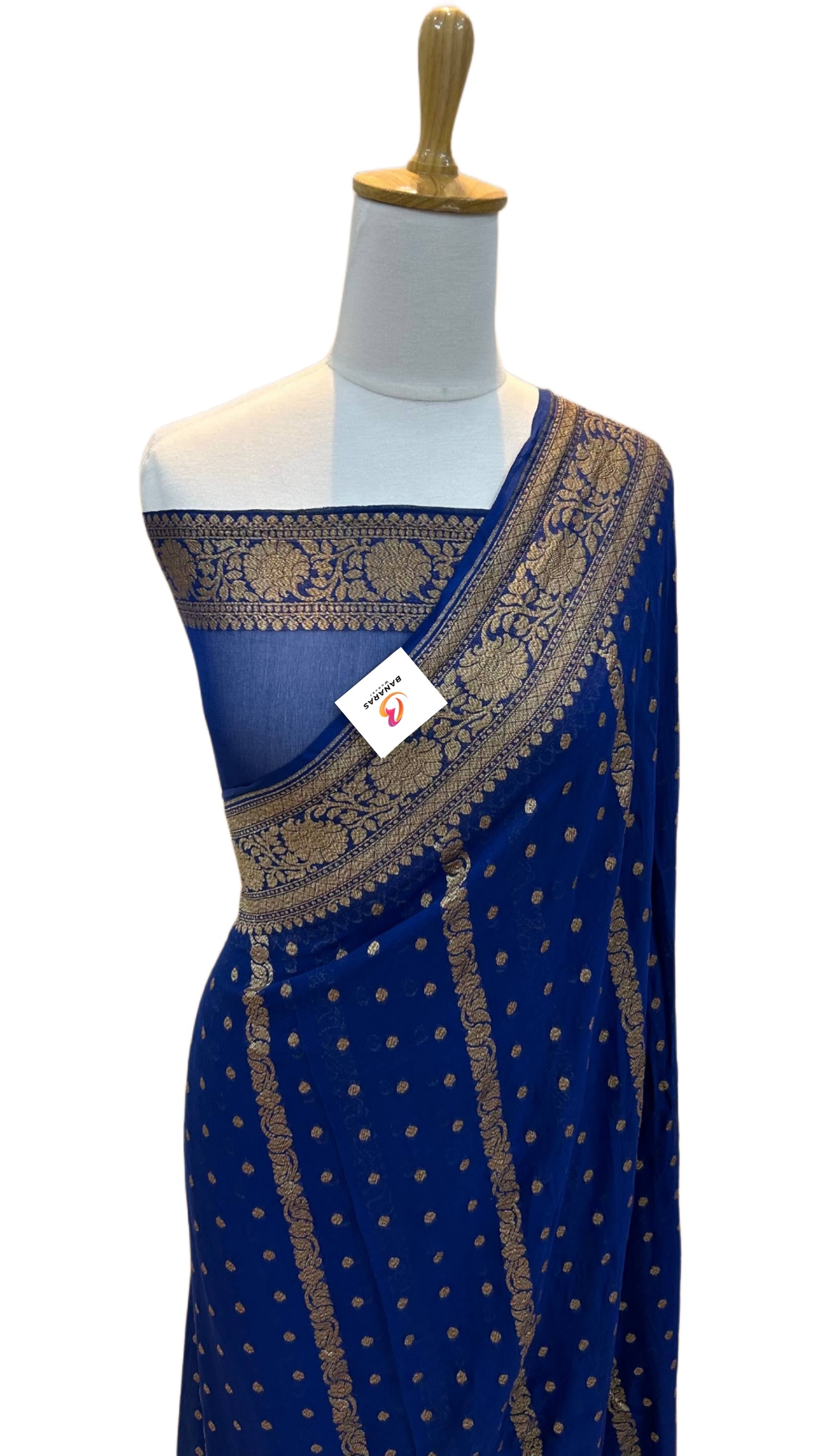 Khaddi Georgette Banarasi Saree Antique Zari Royal Blue - THE WEAVER