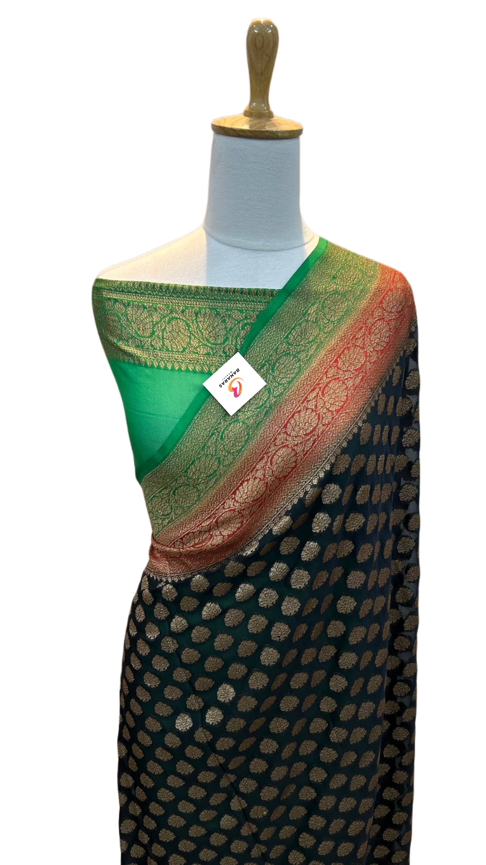 Khaddi Georgette Banarasi Saree Antique Zari - THE WEAVER