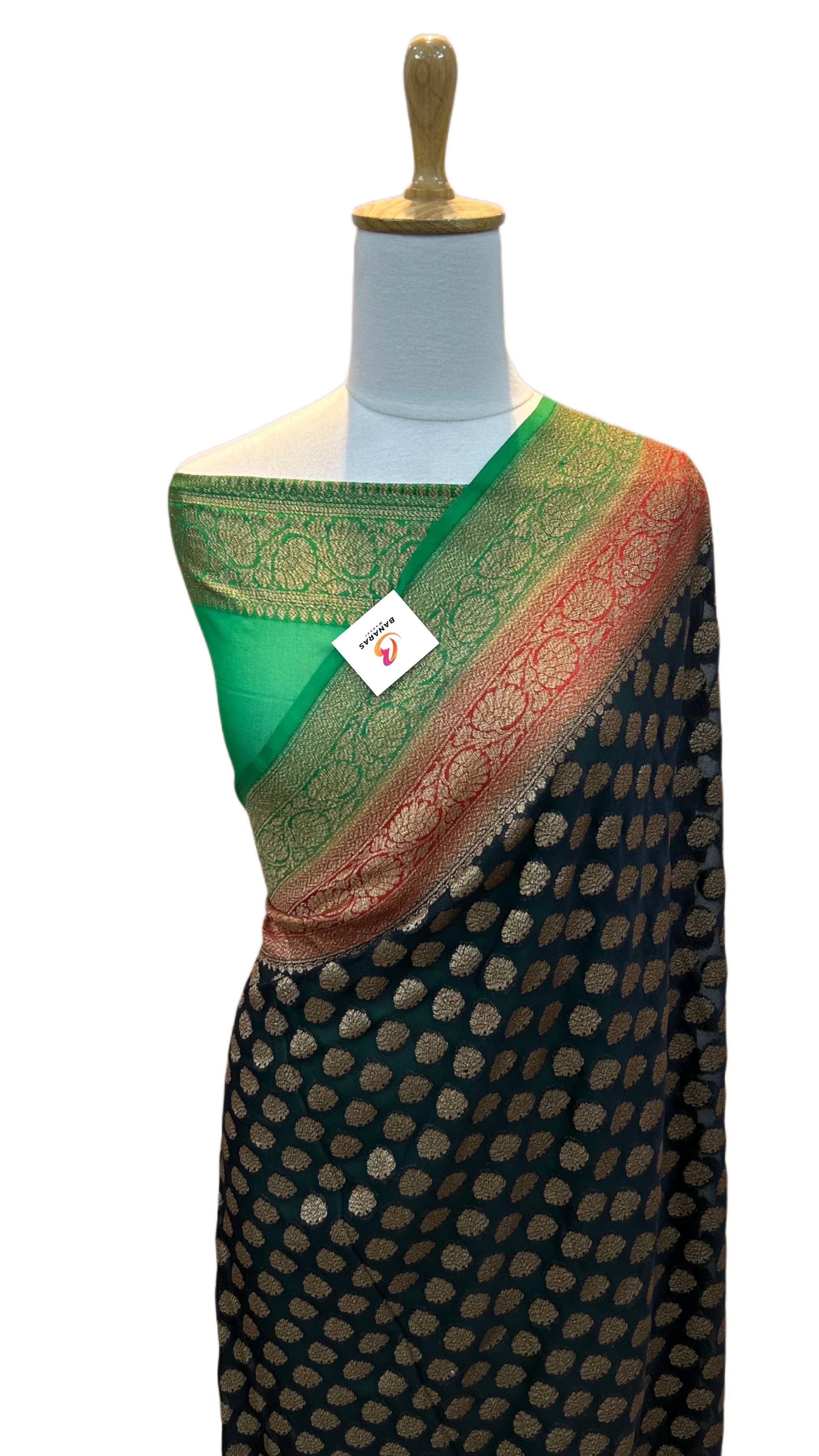 Khaddi Georgette Banarasi Saree Antique Zari - THE WEAVER