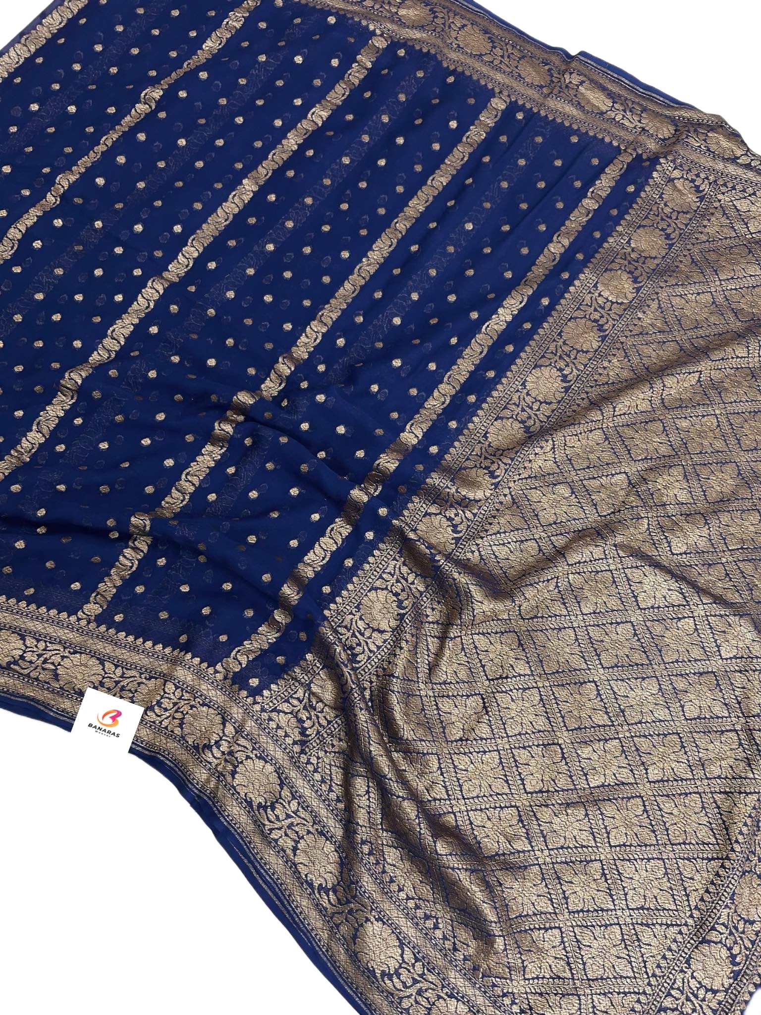 Khaddi Georgette Banarasi Saree Antique Zari Royal Blue - THE WEAVER