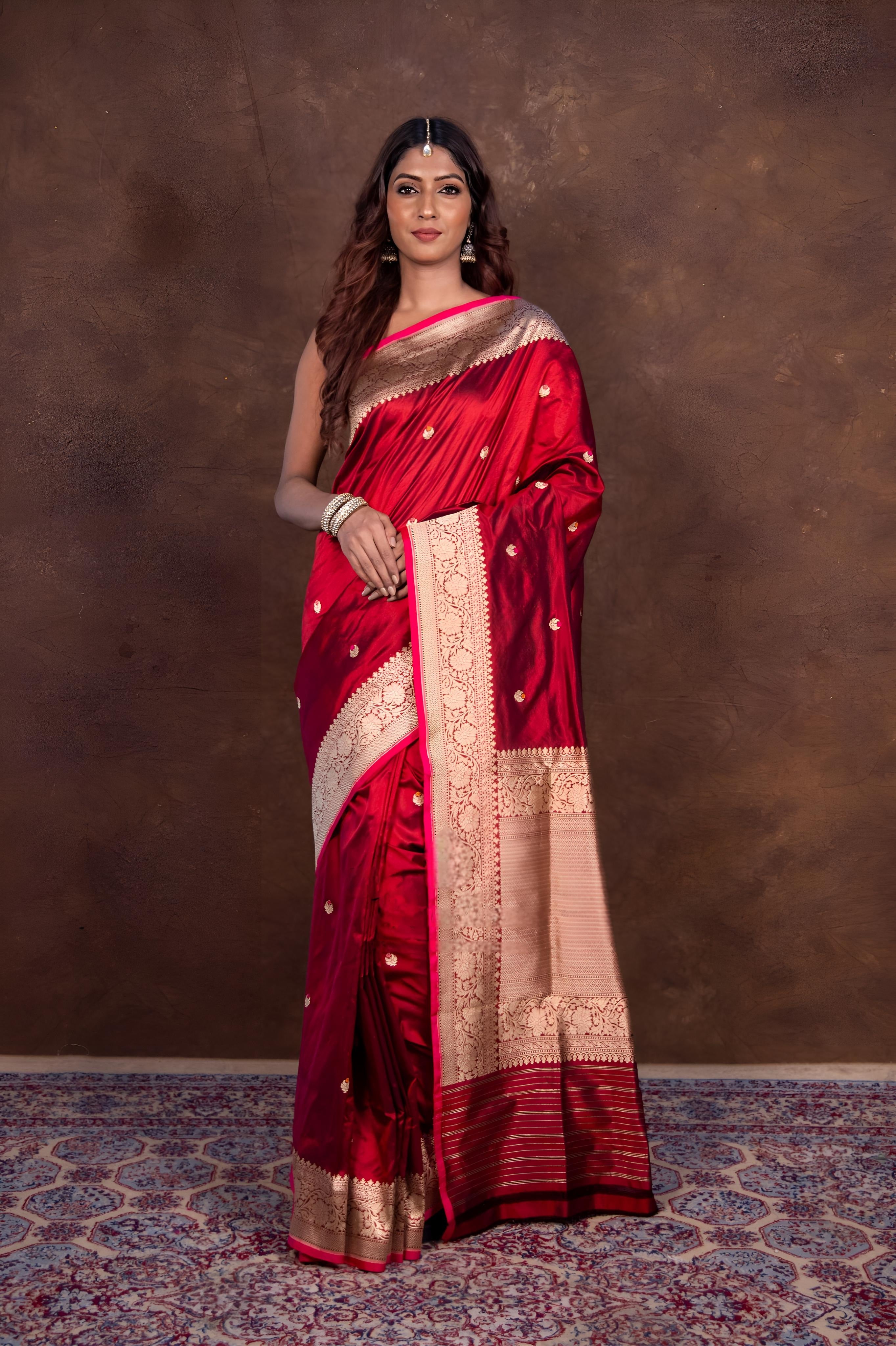 Pure Katan silk Handloom Banarasi Saree-Red - THE WEAVER