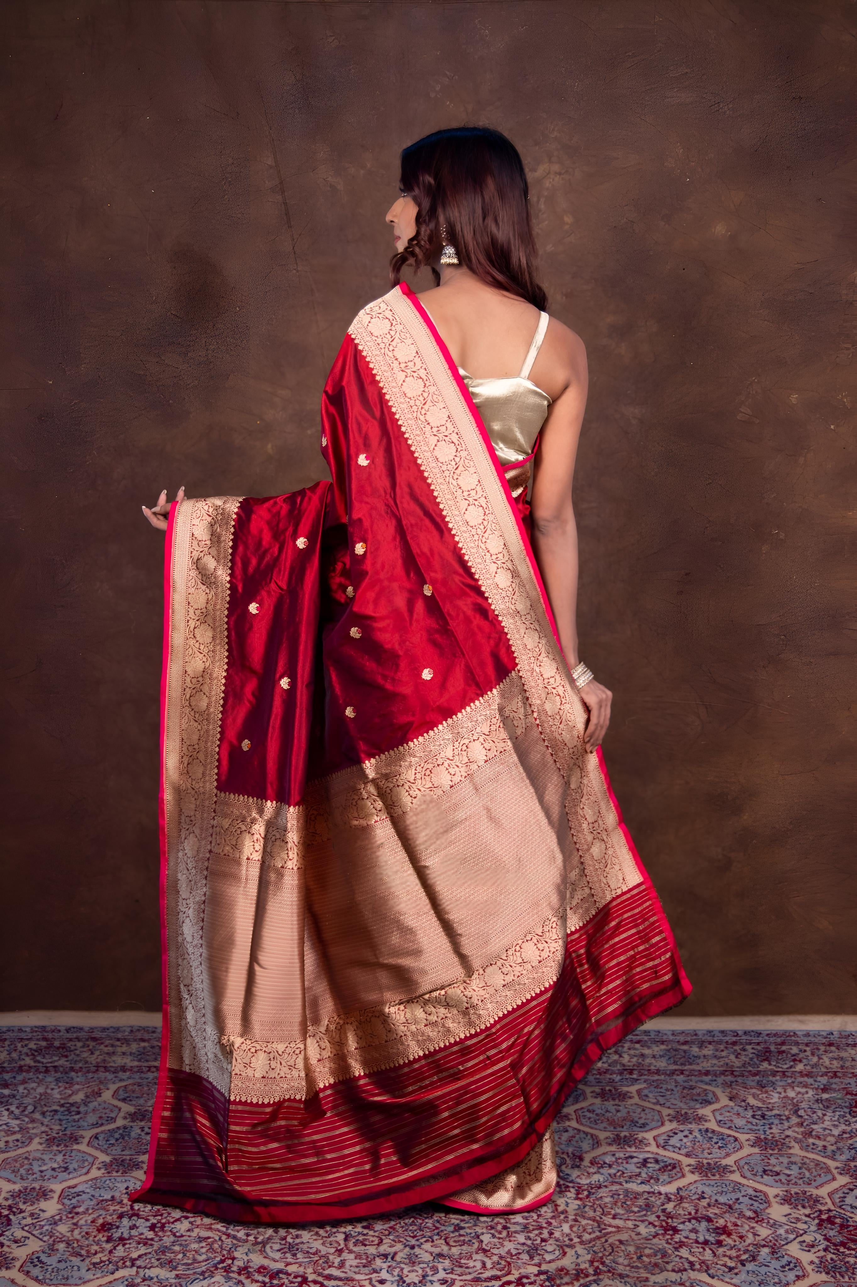 Pure Katan silk Handloom Banarasi Saree-Red - THE WEAVER