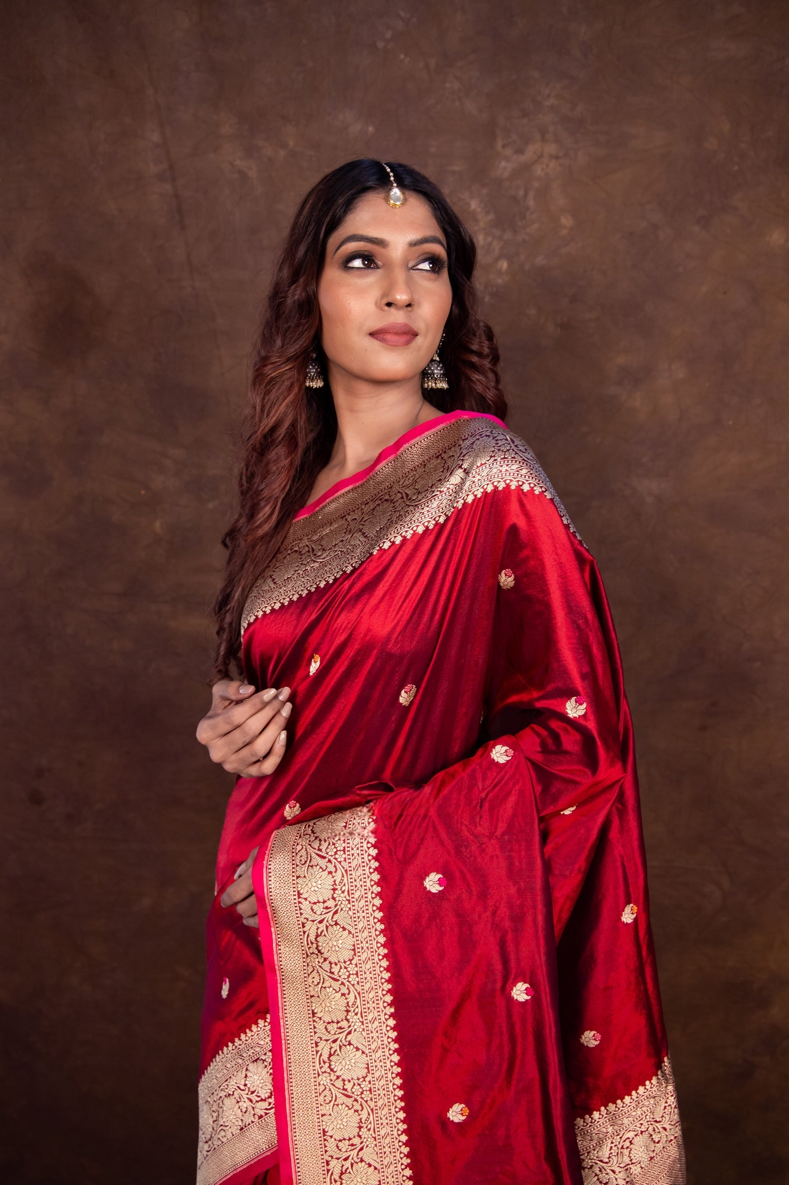 Pure Katan silk Handloom Banarasi Saree-Red - THE WEAVER