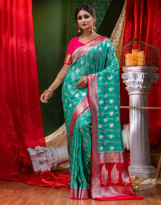 Banarasi Paudi Katan Upada Soft Silk Saree - The Weaver Banaras