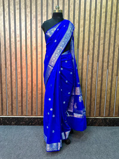 Georgette Khaddi Banarasi Saree-Royal Blue - The Weaver Banaras