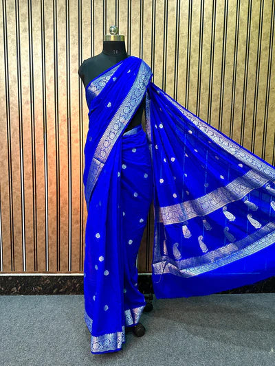 Georgette Khaddi Banarasi Saree-Royal Blue - The Weaver Banaras