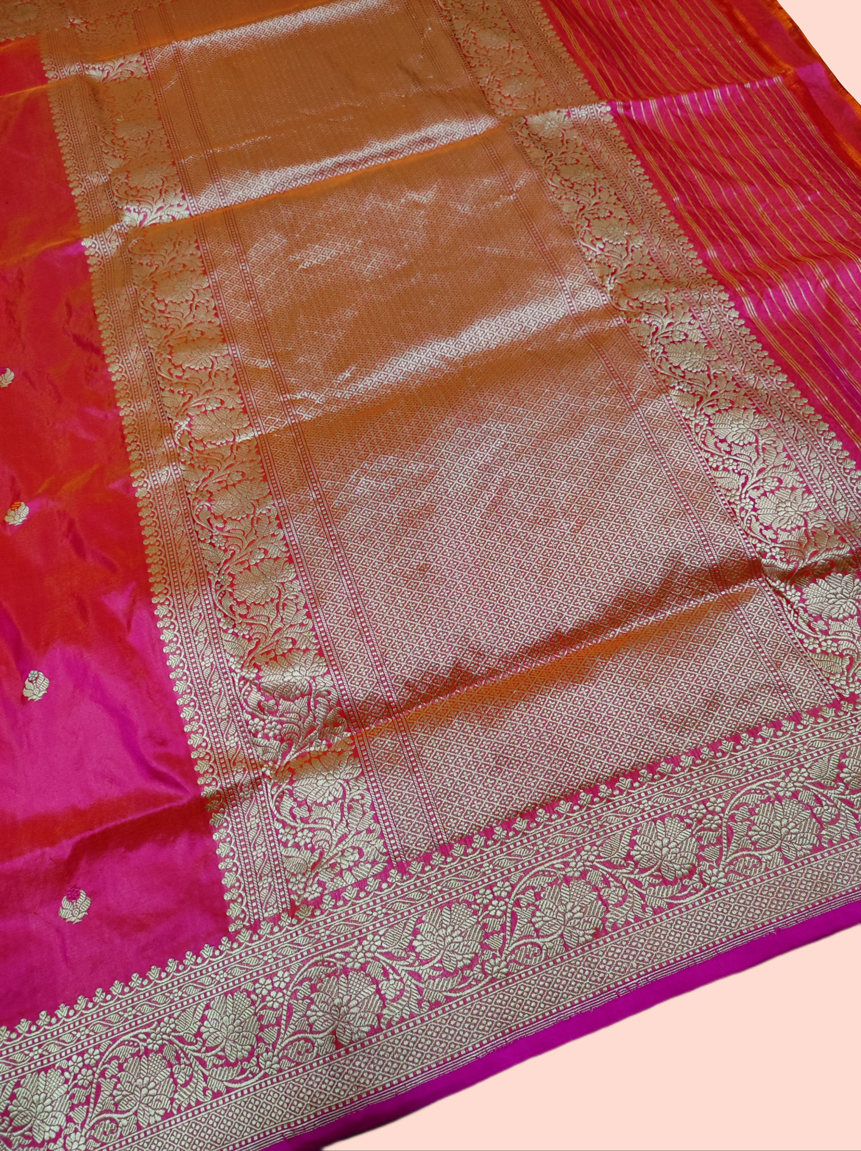 Pure Katan silk Handloom Banarasi Saree-Pink - THE WEAVER