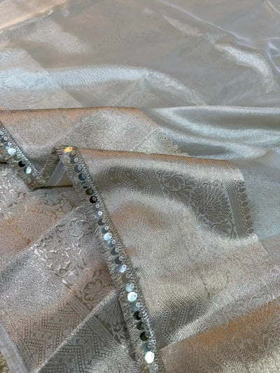 Banarasi Tissue Silk Saree With Heavy Lace Work Running blouse - The Weaver Banaras