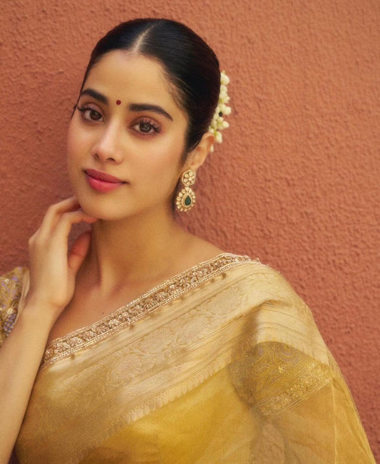 Janhvi Kapoor Inspired Organza Tissue Saree With Lace - The Weaver Banaras