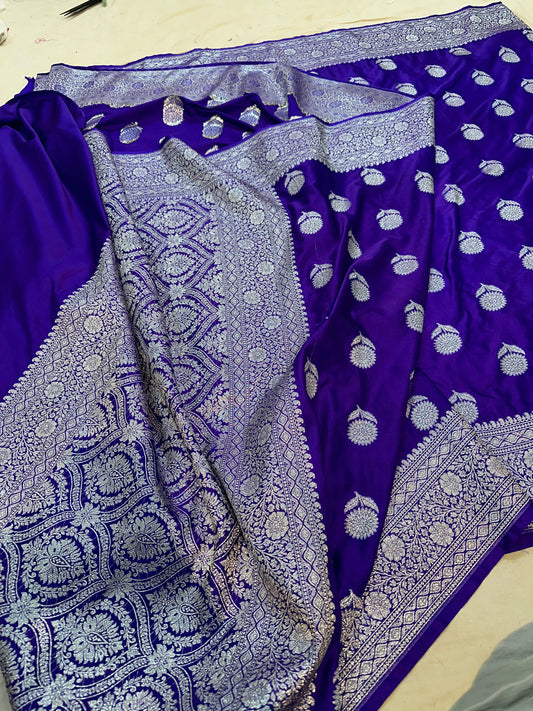 Banarasi Mashru Katan Handloom With Floral Jaal Motif Silk Saree