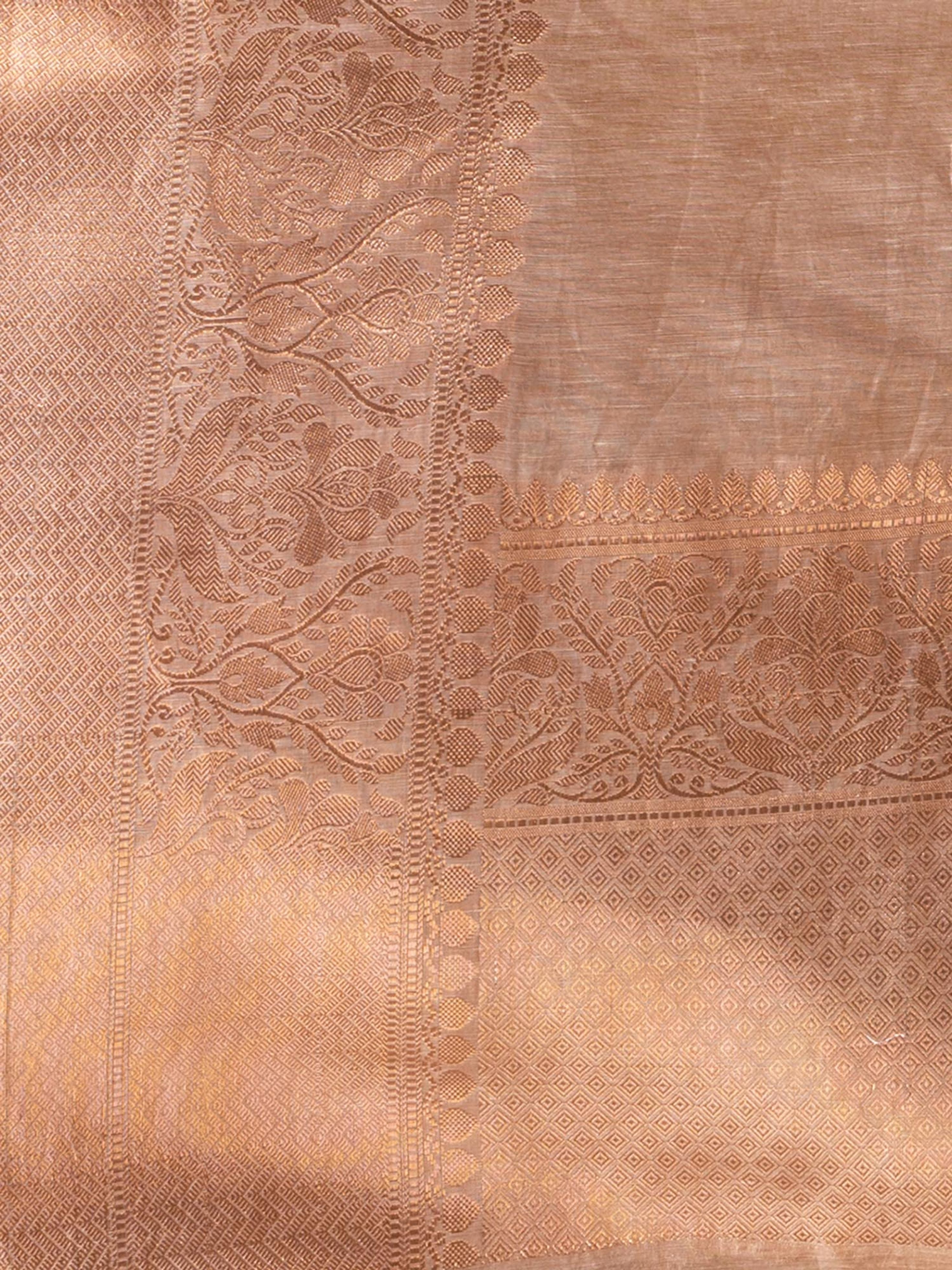 Pure Linen Banarasi Saree Beige - THE WEAVER