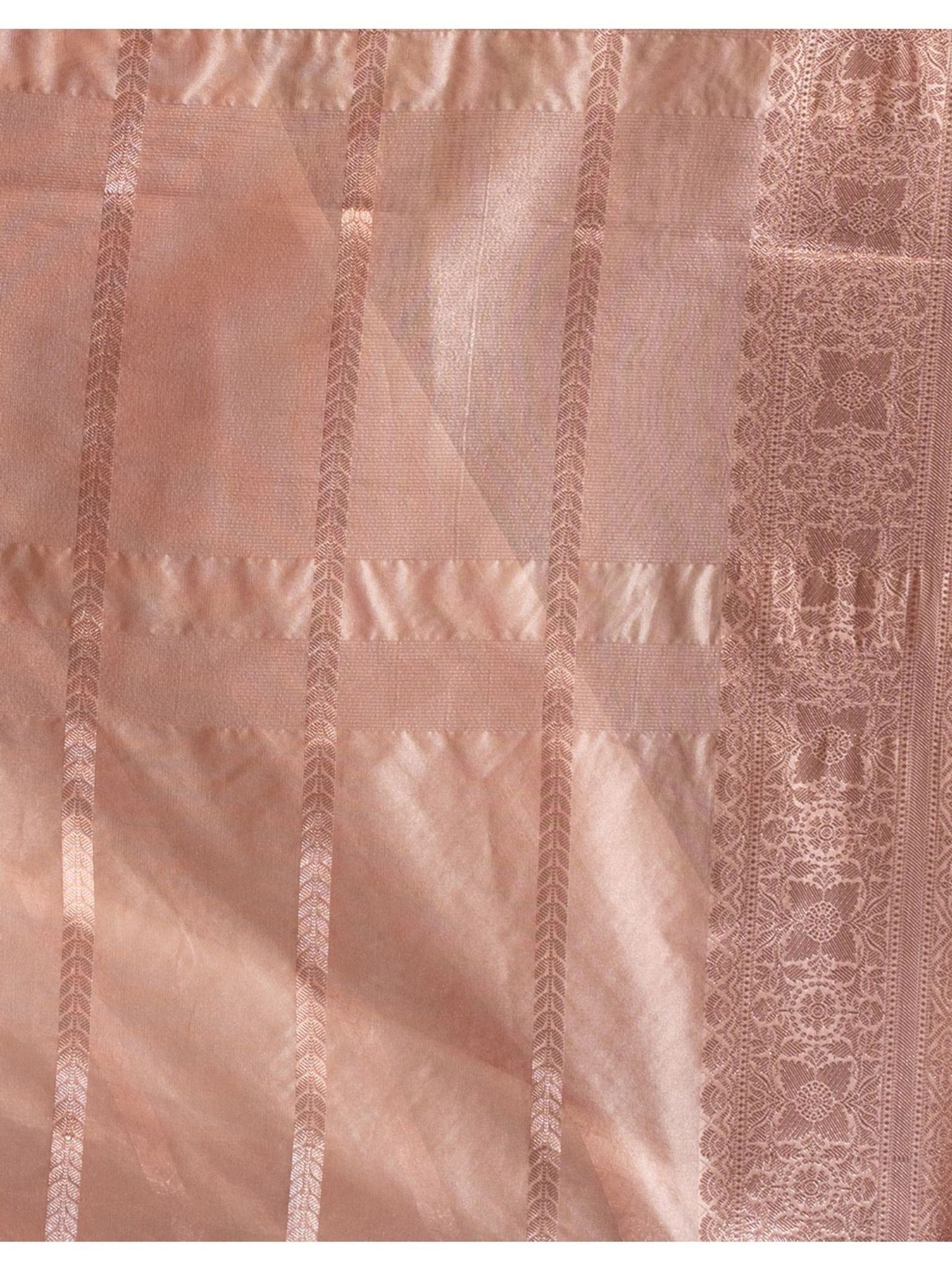 The Weaver's Organza Stripe Banarasi Saree Beige - THE WEAVER