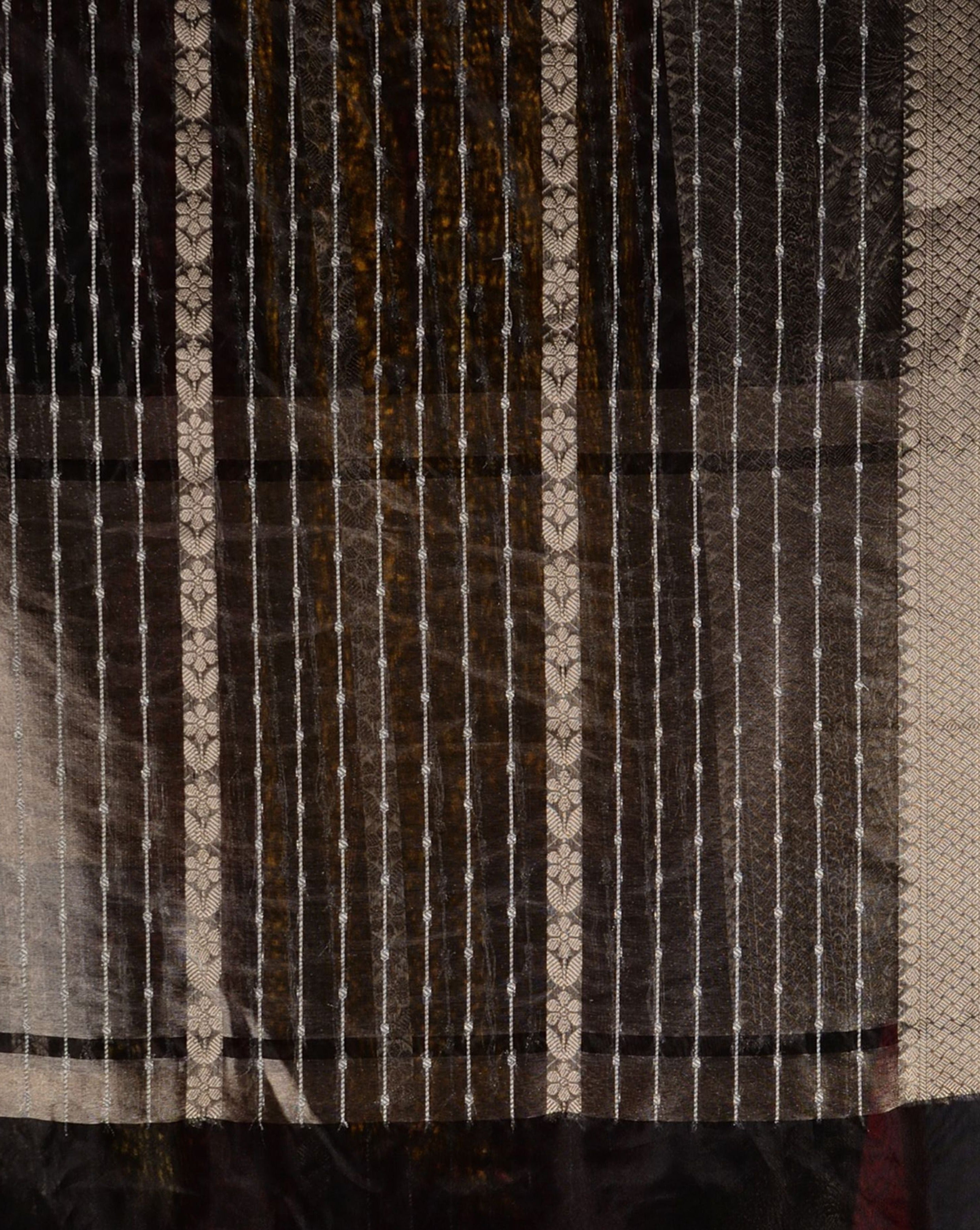 The Weaver's Organza Stripe Banarasi Saree Black - THE WEAVER