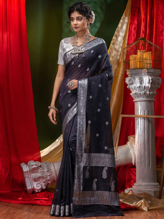 Georgette Khaddi Banarasi Saree-Black - The Weaver Banaras