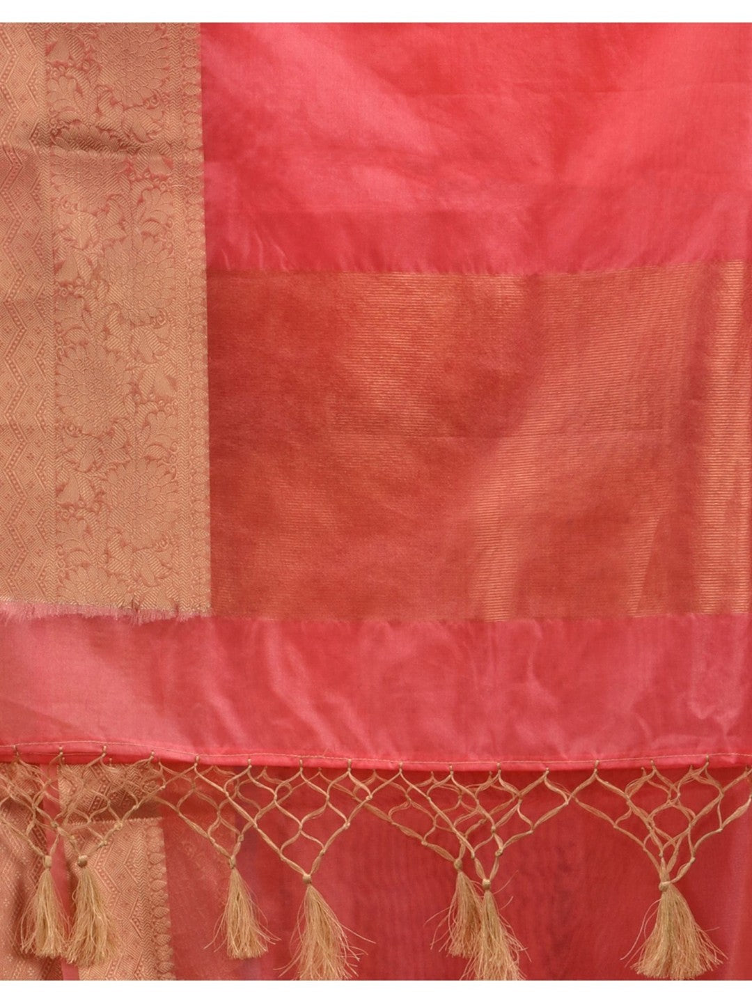 The Weaver's organza banarasi saree-red orange - THE WEAVER