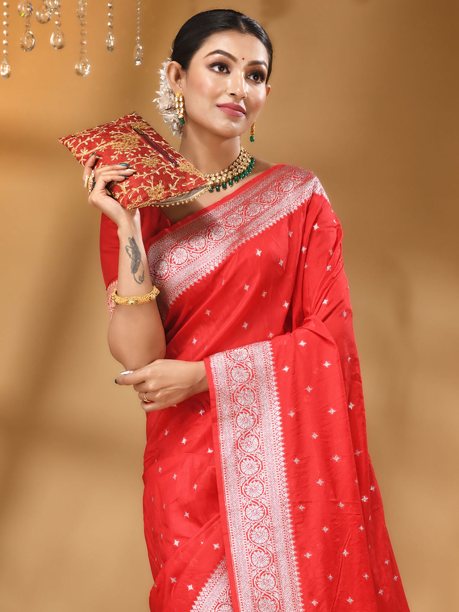 Katan Silk Handloom Banarasi Saree Red - THE WEAVER