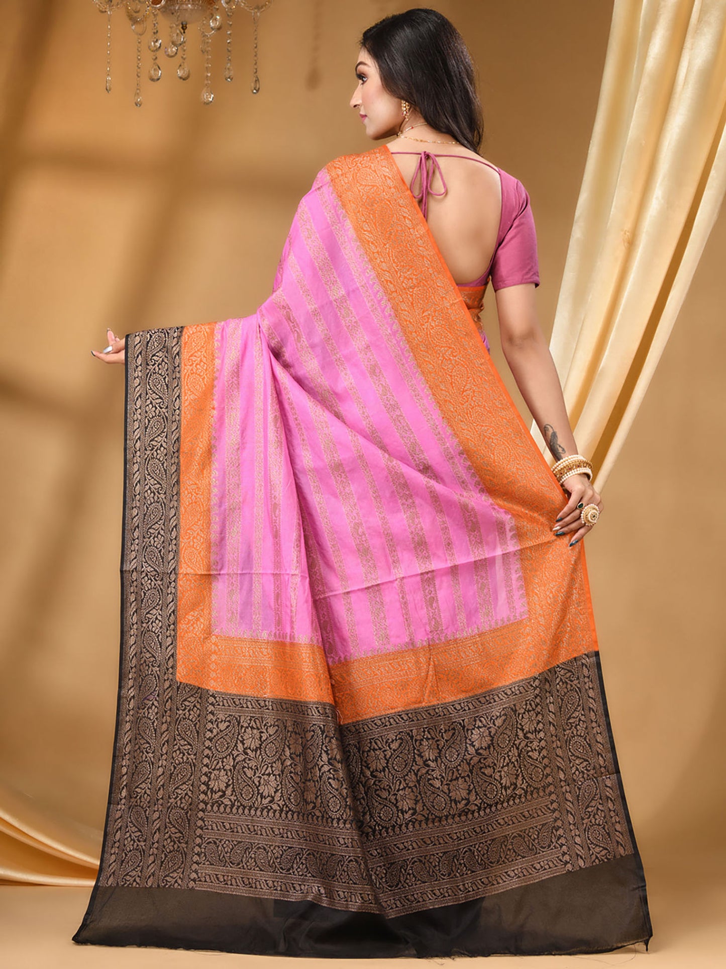 Soft Silk Saree Featuring Antique Zari Weave - The Weaver Banaras