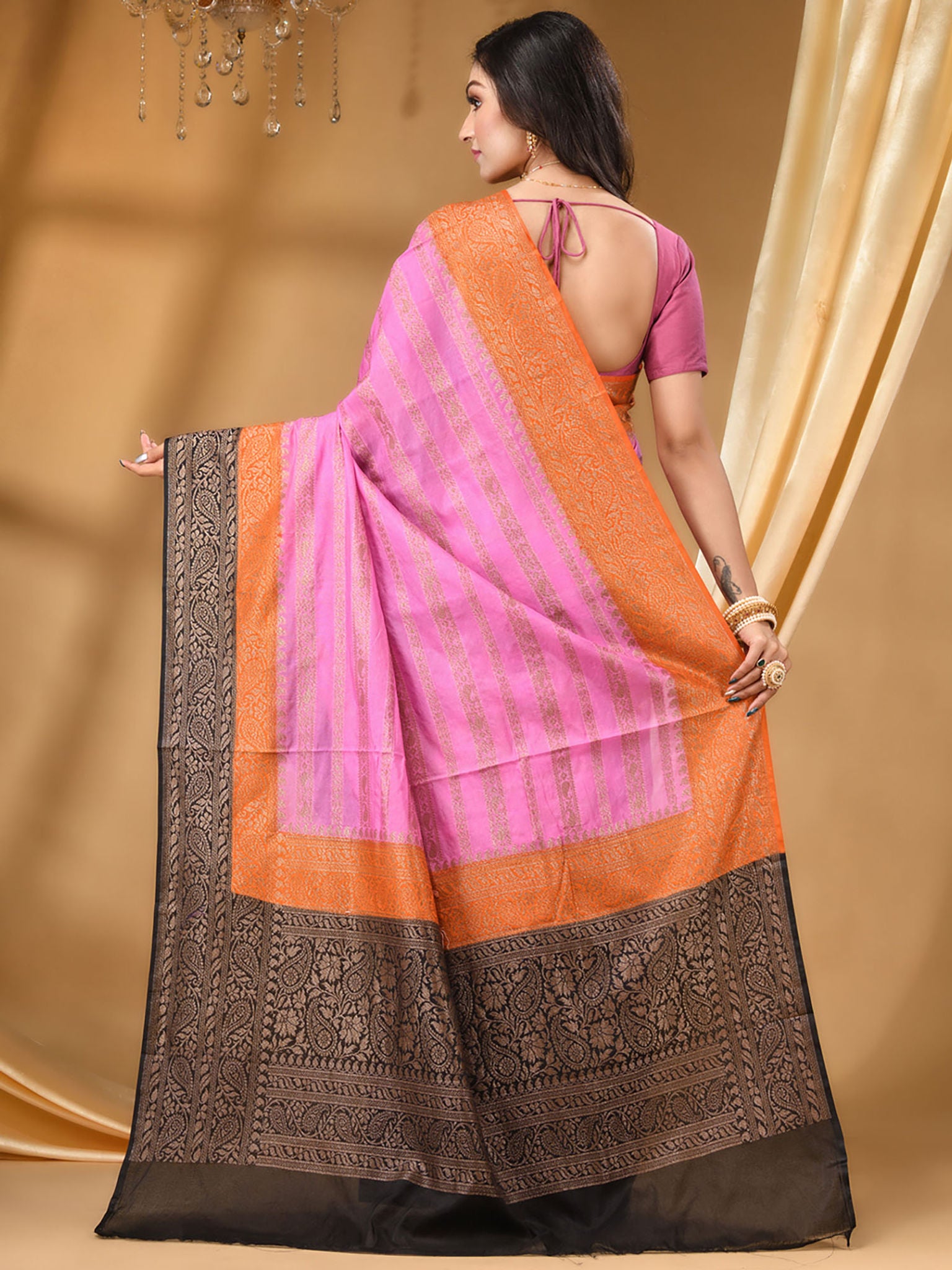 Soft Silk Saree Featuring Antique Zari Weave - The Weaver Banaras