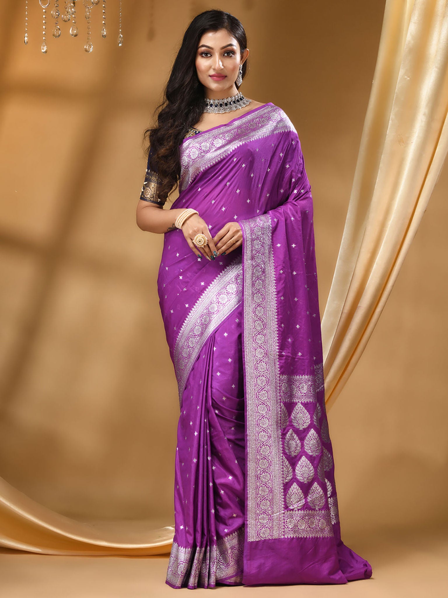 Katan Silk Handloom Banarasi Saree Purple - THE WEAVER