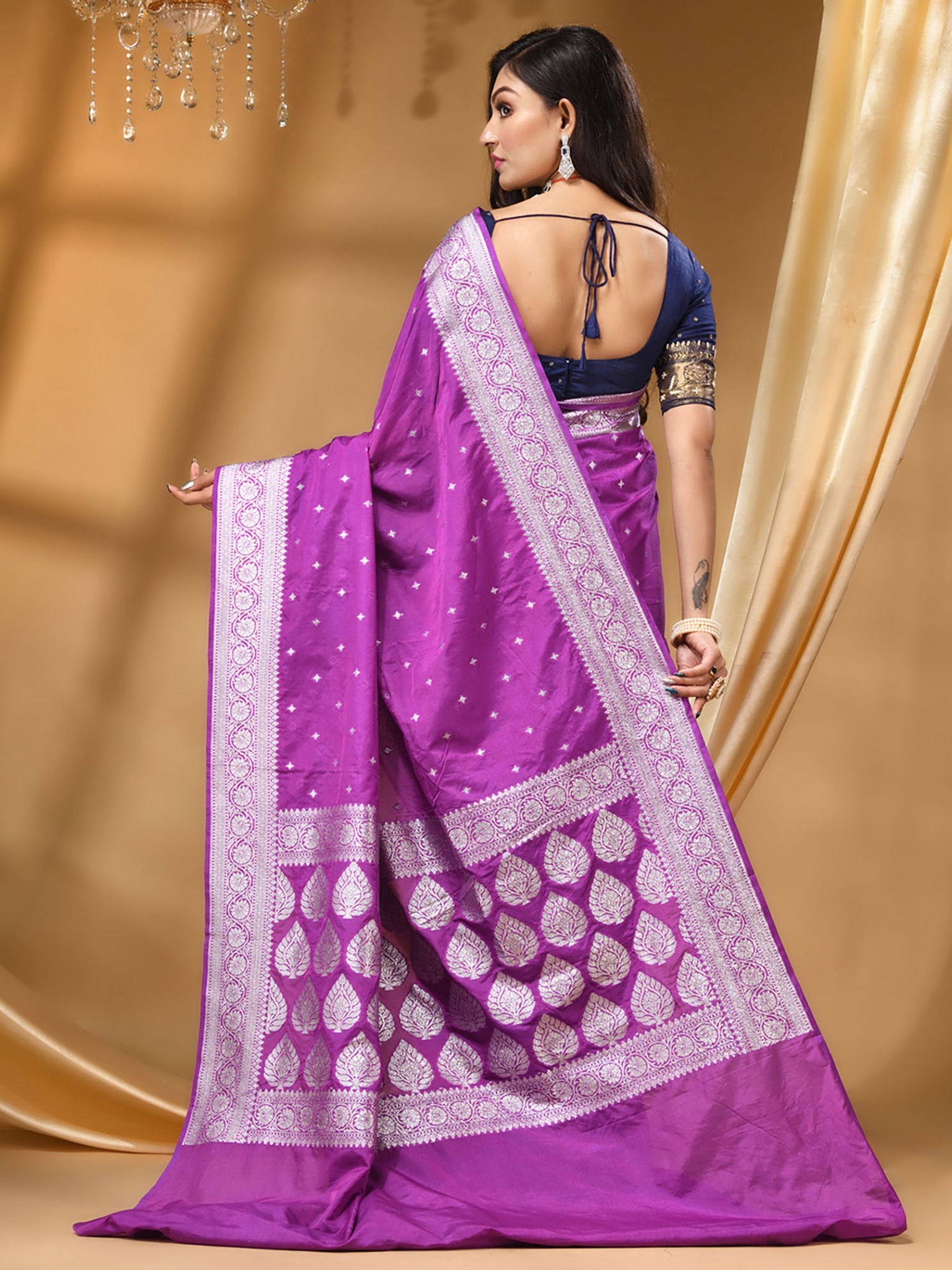 Katan Silk Handloom Banarasi Saree Purple - THE WEAVER