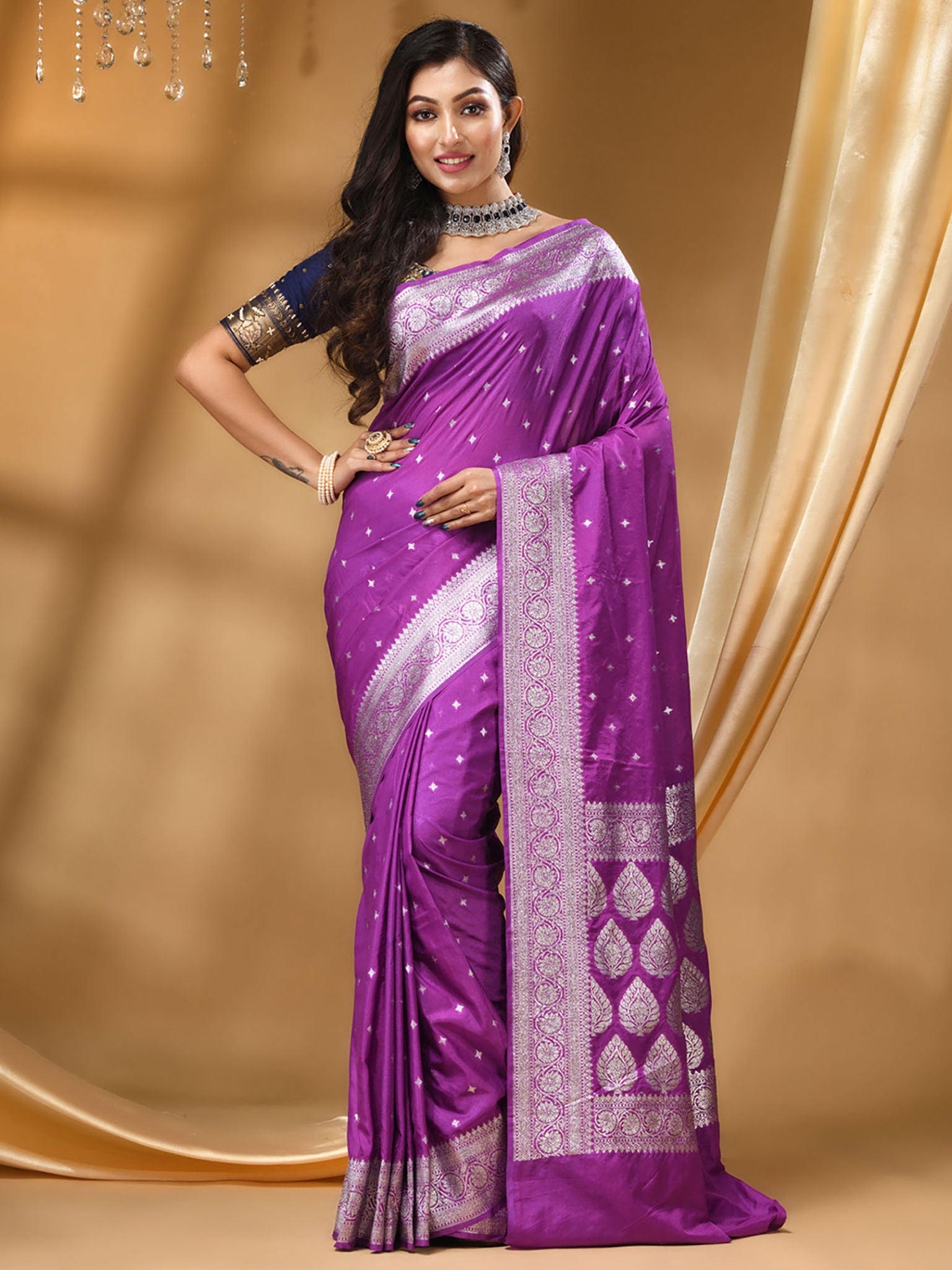 Katan Silk Handloom Banarasi Saree Purple - THE WEAVER