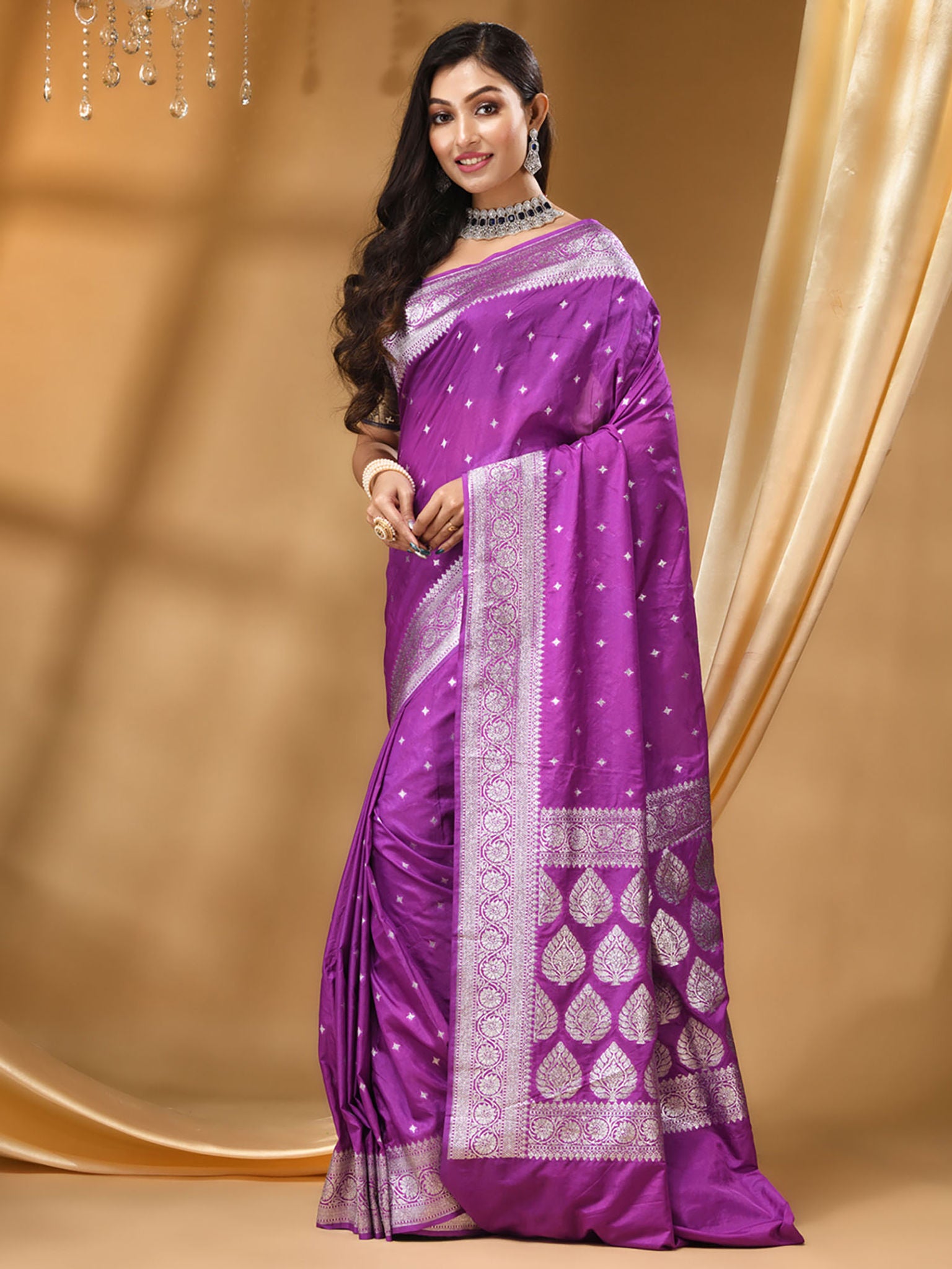 Katan Silk Handloom Banarasi Saree Purple - THE WEAVER