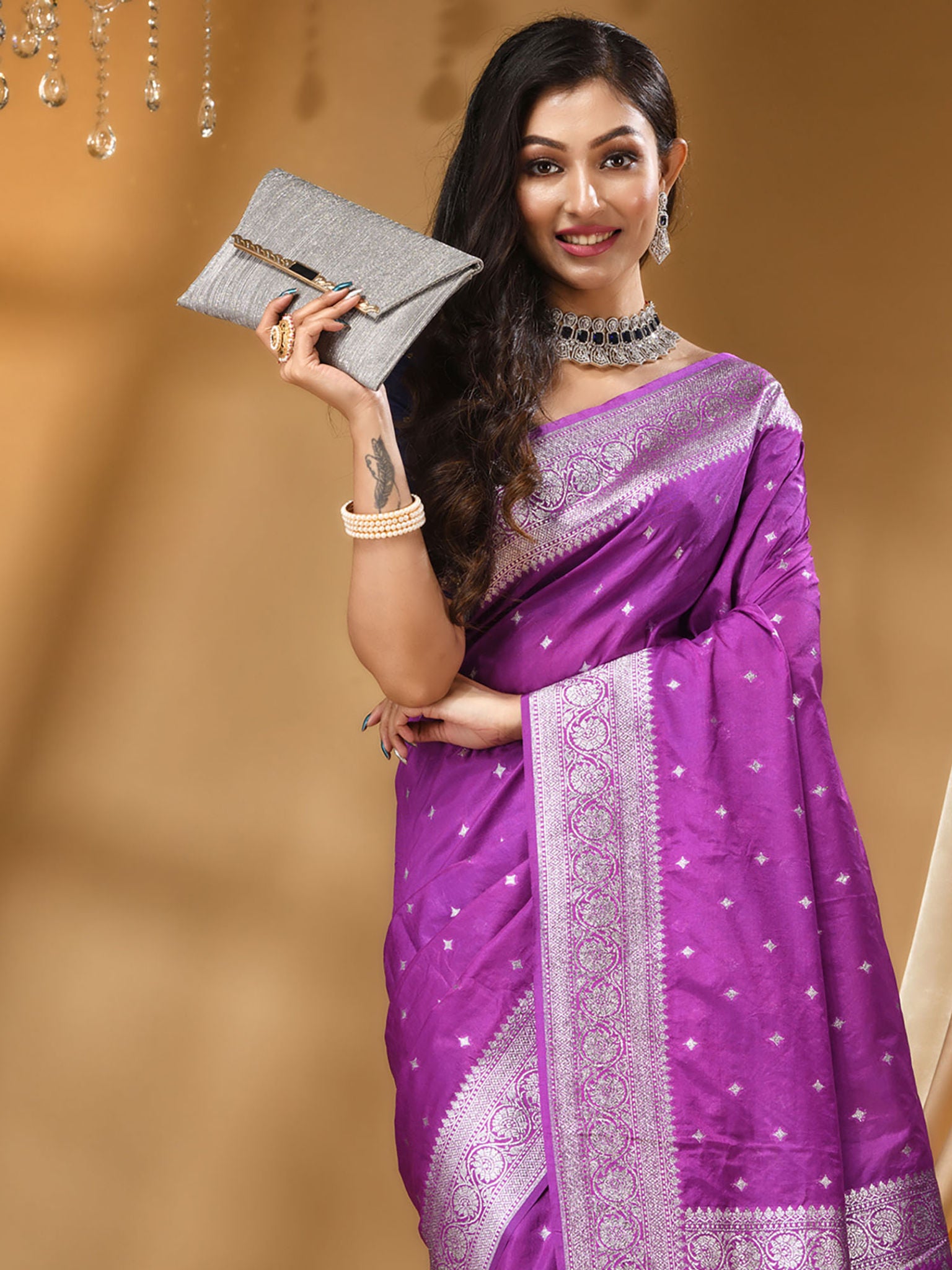 Katan Silk Handloom Banarasi Saree Purple - THE WEAVER