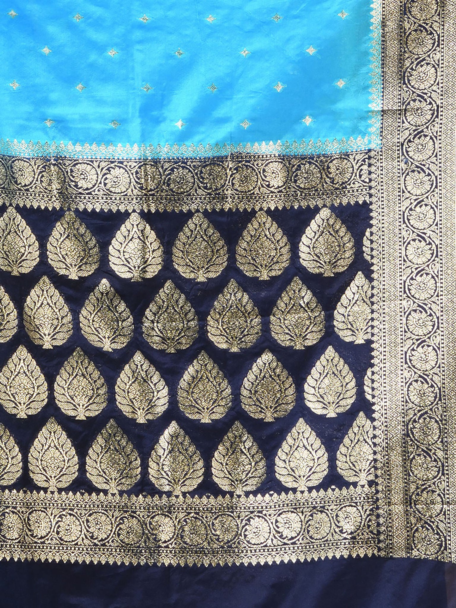 Katan Silk Handloom Banarasi Saree Sky Blue And Black - THE WEAVER