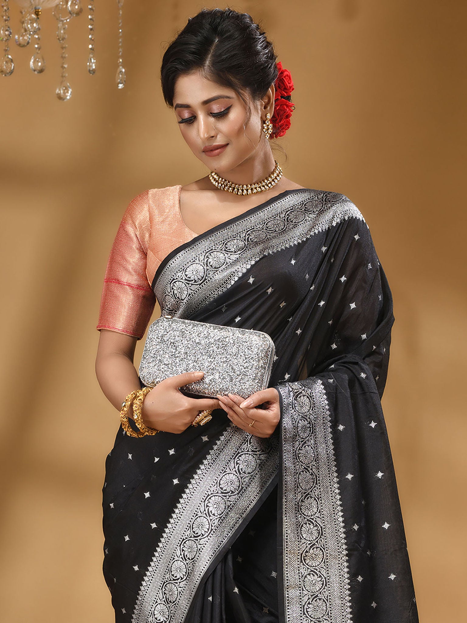 Katan Silk Handloom Banarasi Saree Black - THE WEAVER