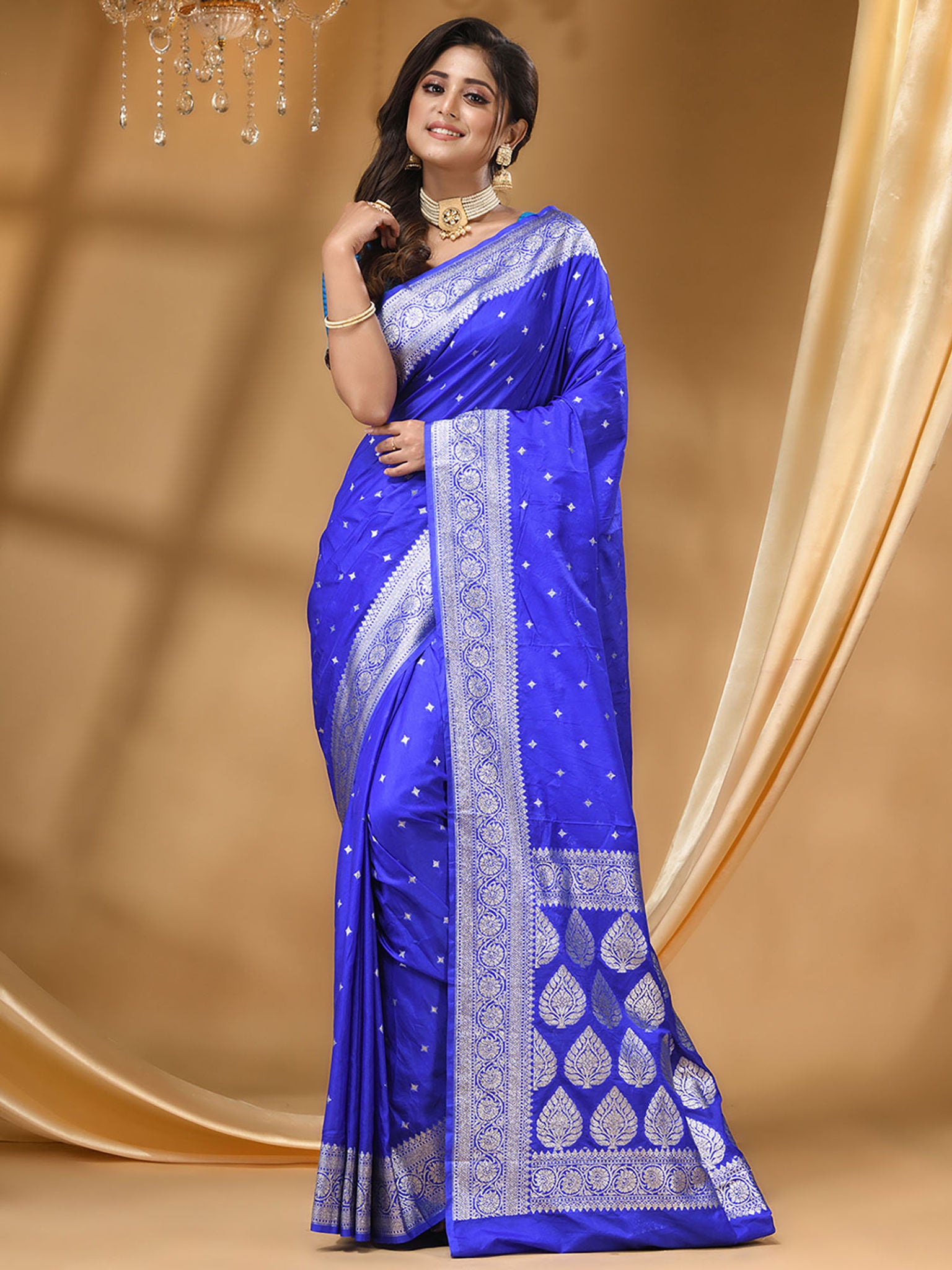 Katan Silk Handloom Banarasi Saree Royal Blue - THE WEAVER