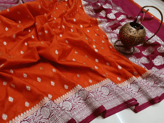 Katan Georgette Silk Handloom Banarasi Saree - The Weaver Banaras