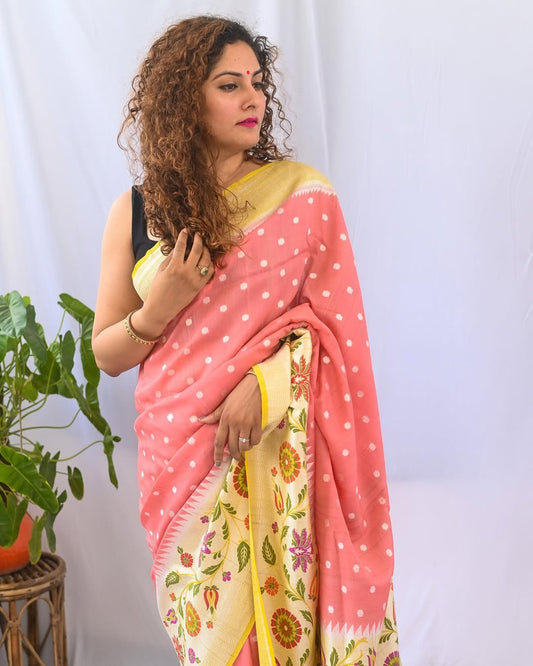 Pure Tussar Georgette Handloom Banarasi Saree with Paithani Skirt Border