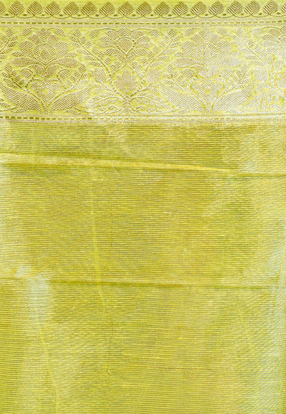 Pure Linen Banarasi Saree Lemon - THE WEAVER
