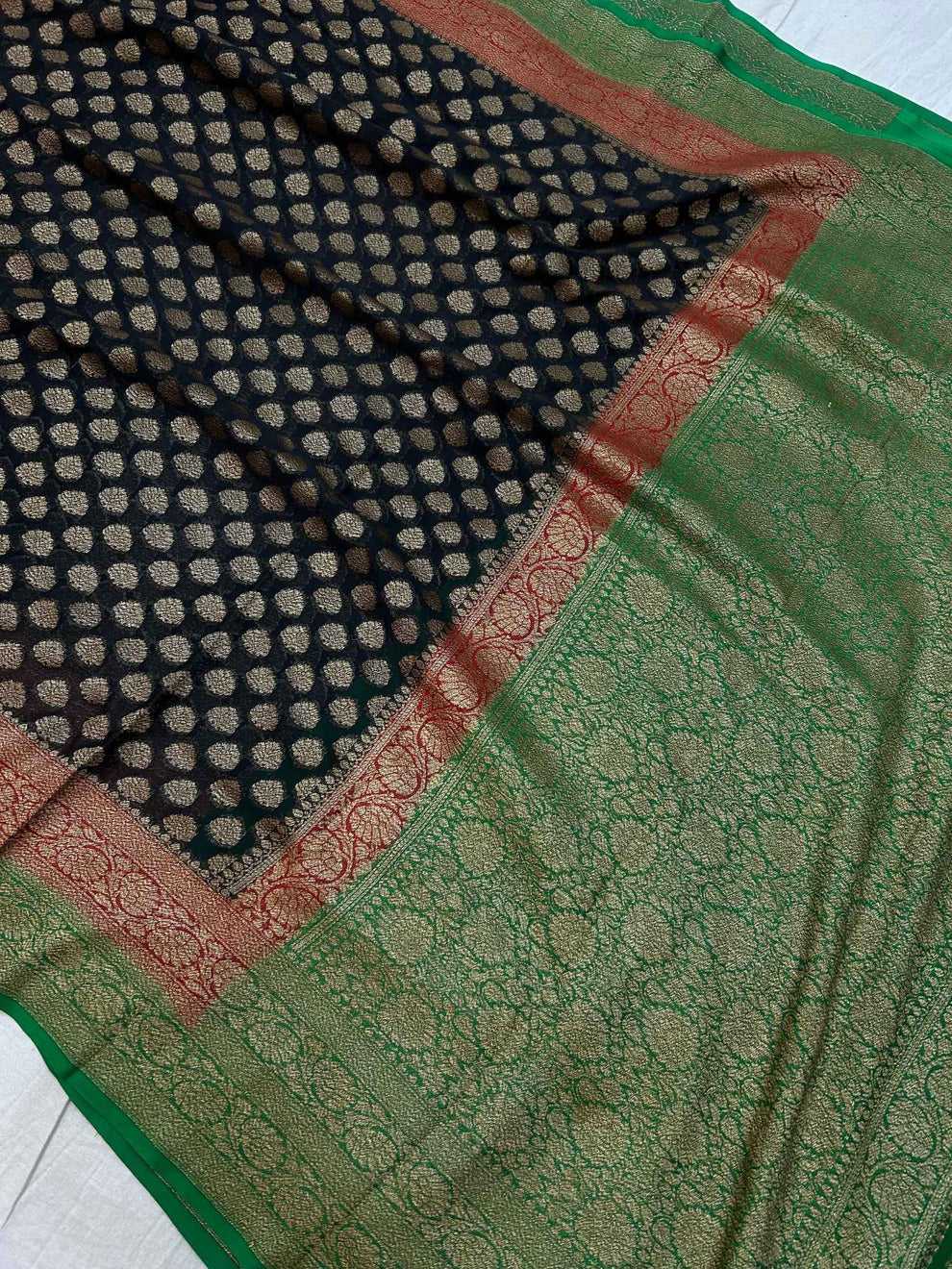 Khaddi Georgette Banarasi Saree Antique Zari - THE WEAVER